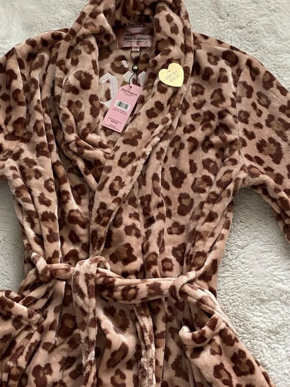 Juicy Couture JC Logo Leopard Super Soft Plush Short Robe Women’s Sz L/XL NEW